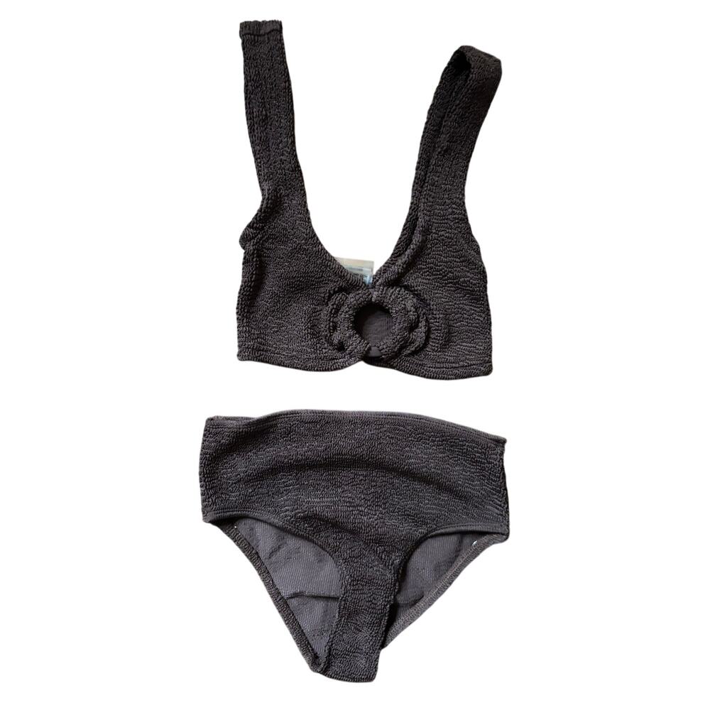 Surf Gypsy Brown Crinkle Bikini Set One Size Stretch Textured Swimwear